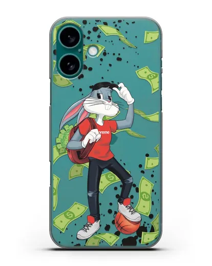 Чехол Багз Банни (Bugs Bunny) с сумкой денег силиконовый для iPhone 16 Plus