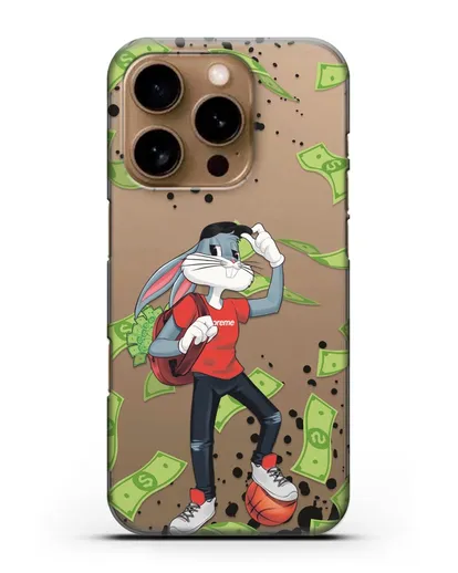 Чехол Багз Банни (Bugs Bunny) с сумкой денег силиконовый для iPhone 16 Pro
