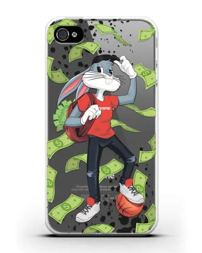Чехол Багз Банни (Bugs Bunny) с сумкой денег силиконовый для iPhone 4/4s