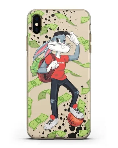Чехол Багз Банни (Bugs Bunny) с сумкой денег силиконовый для iPhone XS Max