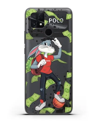 Чехол Багз Банни (Bugs Bunny) с сумкой денег силиконовый для Xiaomi Poco C40