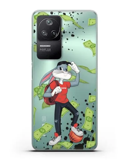 Чехол Багз Банни (Bugs Bunny) с сумкой денег силиконовый для Xiaomi Poco F4