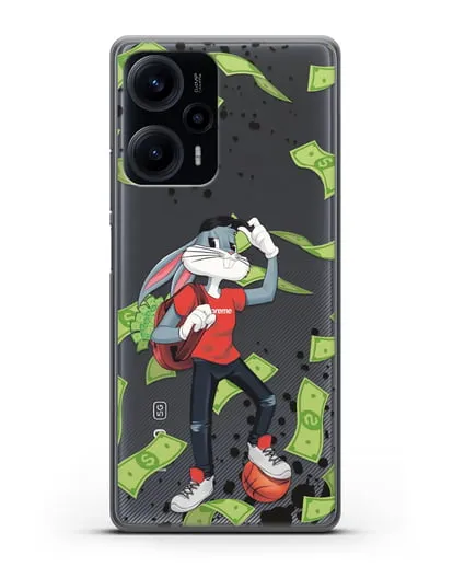 Чехол Багз Банни (Bugs Bunny) с сумкой денег силиконовый для Xiaomi Poco F5