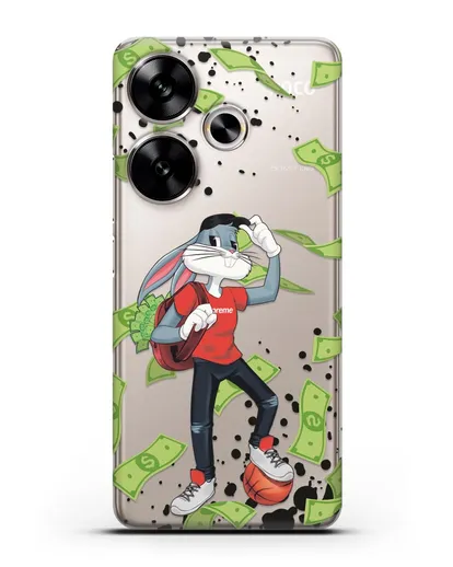 Чехол Багз Банни (Bugs Bunny) с сумкой денег силиконовый для Xiaomi Poco F6
