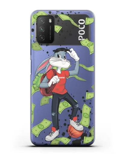 Чехол Багз Банни (Bugs Bunny) с сумкой денег силиконовый для Xiaomi Poco M3