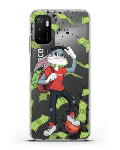 Чехол Багз Банни (Bugs Bunny) с сумкой денег силиконовый для Xiaomi Poco M3 Pro