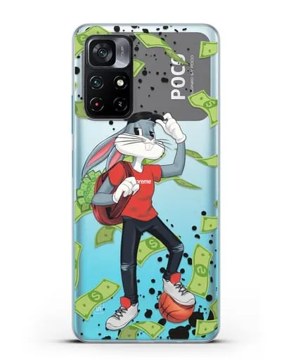 Чехол Багз Банни (Bugs Bunny) с сумкой денег силиконовый для Xiaomi Poco M4 Pro 5G