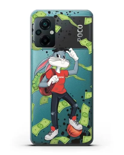 Чехол Багз Банни (Bugs Bunny) с сумкой денег силиконовый для Xiaomi Poco M5