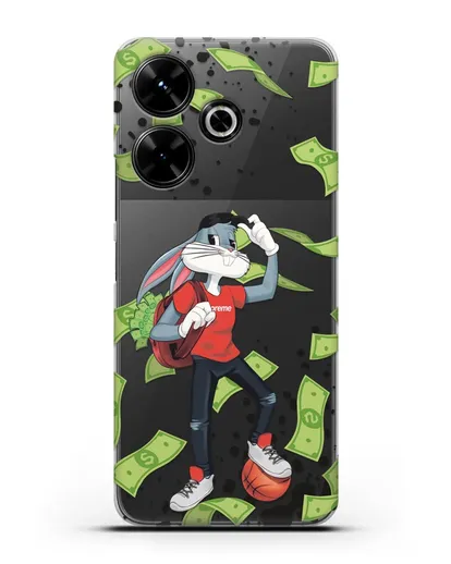 Чехол Багз Банни (Bugs Bunny) с сумкой денег силиконовый для Xiaomi Poco M6