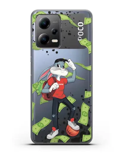 Чехол Багз Банни (Bugs Bunny) с сумкой денег силиконовый для Xiaomi Poco X5