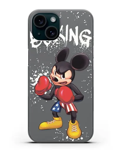 Чехол Микки Маус (Mickie Mouse) боксёр силиконовый для iPhone 15
