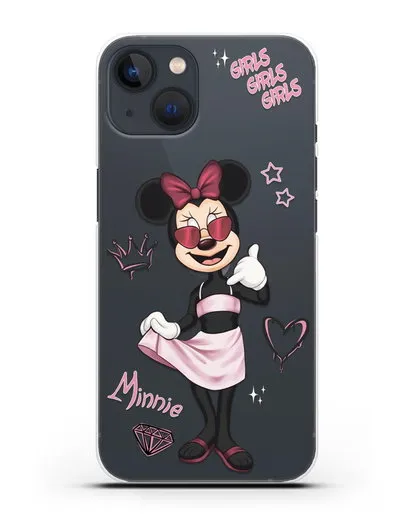 Чехол Минни Маус (Minnie Mouse) в очках силиконовый для iPhone 13