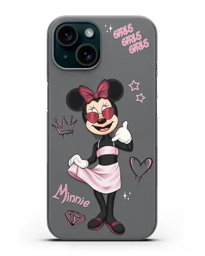 Чехол Минни Маус (Minnie Mouse) в очках силиконовый для iPhone 15