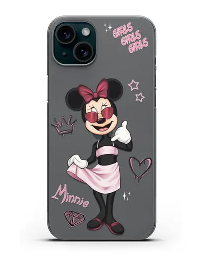 Чехол Минни Маус (Minnie Mouse) в очках силиконовый для iPhone 15 Plus