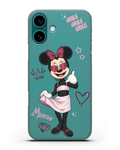 Чехол Минни Маус (Minnie Mouse) в очках силиконовый для iPhone 16 Plus
