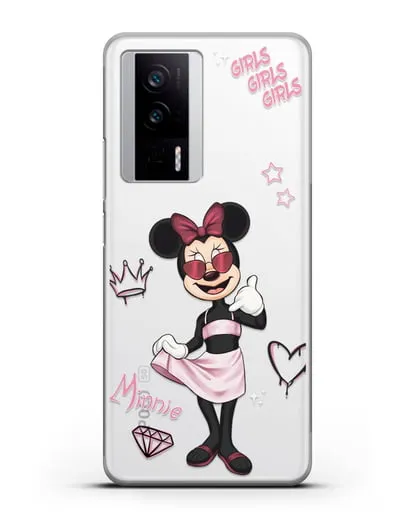 Чехол Минни Маус (Minnie Mouse) в очках силиконовый для Xiaomi Poco F5 Pro