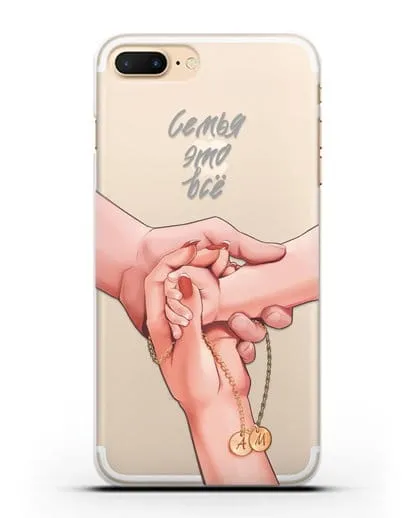 Чехол с иллюстрацией Руки - мама, папа и малыш с кулоном силиконовый для iPhone 7 Plus