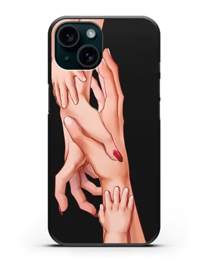 Чехол с иллюстрацией Семья - мама, папа и два малыша силиконовый для iPhone 15