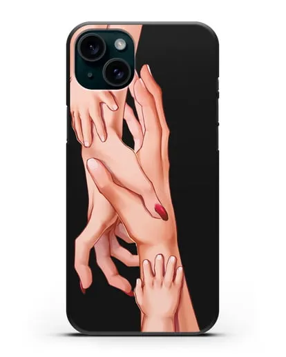 Чехол с иллюстрацией Семья - мама, папа и два малыша силиконовый для iPhone 15 Plus