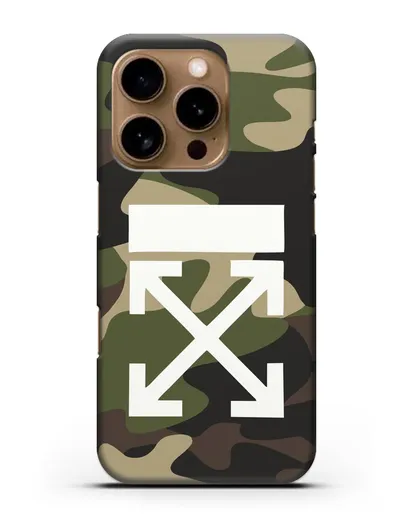 Чехол в стиле милитари Off-White силиконовый для iPhone 16 Pro