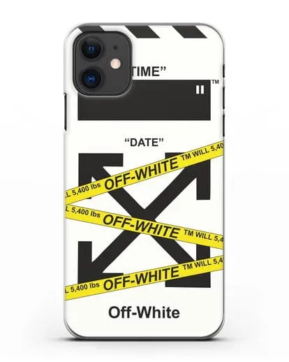 Чехол с белым рисунком Off-white с желтыми лентами силиконовый для iPhone 11