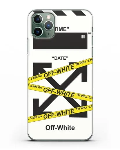 Чехол с белым рисунком Off-white с желтыми лентами силиконовый для iPhone 11 Pro Max