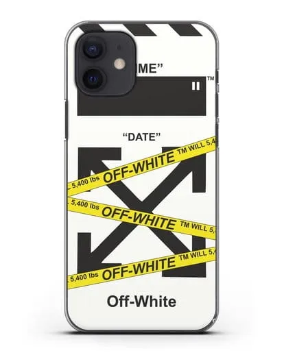 Чехол с белым рисунком Off-white с желтыми лентами силиконовый для iPhone 12