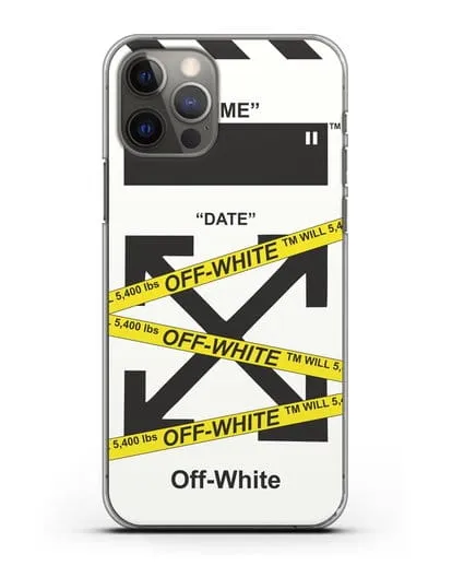 Чехол с белым рисунком Off-white с желтыми лентами силиконовый для iPhone 12 Pro