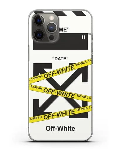 Чехол с белым рисунком Off-white с желтыми лентами силиконовый для iPhone 12 Pro Max