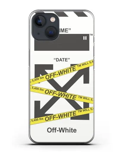 Чехол с белым рисунком Off-white с желтыми лентами силиконовый для iPhone 13