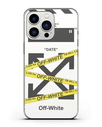 Чехол с белым рисунком Off-white с желтыми лентами силиконовый для iPhone 13 Pro