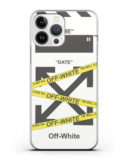 Чехол с белым рисунком Off-white с желтыми лентами силиконовый для iPhone 13 Pro Max