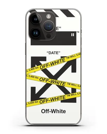Чехол с белым рисунком Off-white с желтыми лентами силиконовый для iPhone 14 Pro Max