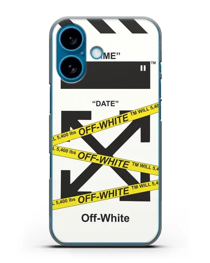 Чехол с белым рисунком Off-white с желтыми лентами силиконовый для iPhone 16