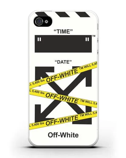 Чехол с белым рисунком Off-white с желтыми лентами силиконовый для iPhone 4/4s