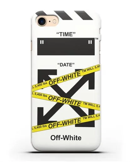 Чехол с белым рисунком Off-white с желтыми лентами силиконовый для iPhone 8