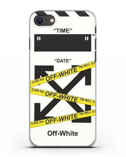 Чехол с белым рисунком Off-white с желтыми лентами силиконовый для iPhone SE 2020