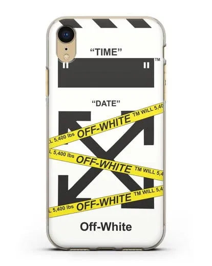 Чехол с белым рисунком Off-white с желтыми лентами силиконовый для iPhone XR