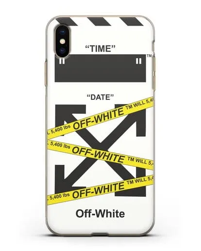Чехол с белым рисунком Off-white с желтыми лентами силиконовый для iPhone XS Max