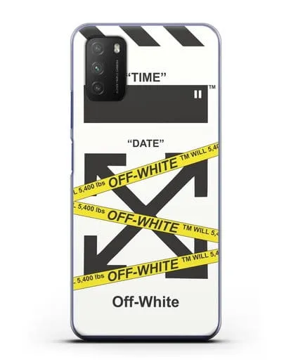 Чехол с белым рисунком Off-white с желтыми лентами силиконовый для Xiaomi Poco M3