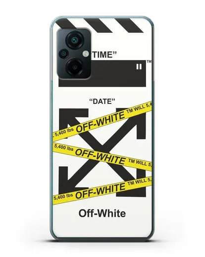 Чехол с белым рисунком Off-white с желтыми лентами силиконовый для Xiaomi Poco M5