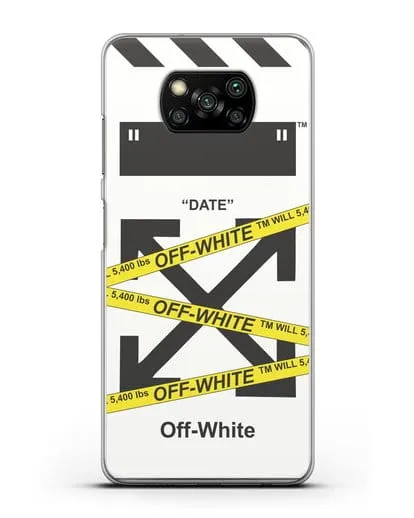 Чехол с белым рисунком Off-white с желтыми лентами силиконовый для Xiaomi Poco X3