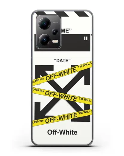 Чехол с белым рисунком Off-white с желтыми лентами силиконовый для Xiaomi Poco X5