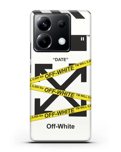 Чехол с белым рисунком Off-white с желтыми лентами силиконовый для Xiaomi Poco X6
