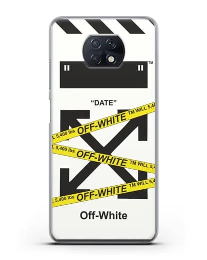 Чехол с белым рисунком Off-white с желтыми лентами силиконовый для Xiaomi Redmi Note 9T