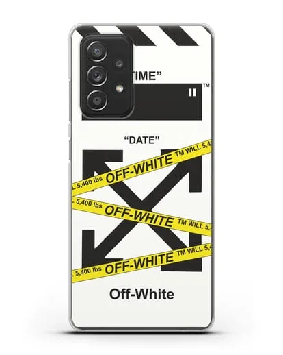 Чехол с белым рисунком Off-white с желтыми лентами силиконовый для Samsung Galaxy A53