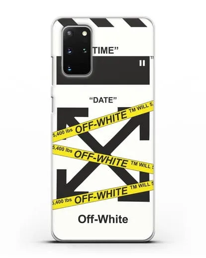 Чехол с белым рисунком Off-white с желтыми лентами силиконовый для Samsung Galaxy S20 Plus [SM-G985F]