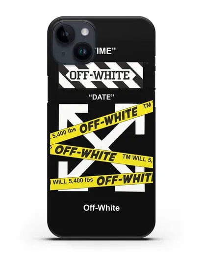 Чехол Off-white с желтыми лентами силиконовый для iPhone 14 Plus
