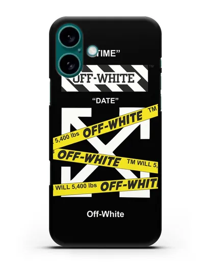 Чехол Off-white с желтыми лентами силиконовый для iPhone 16 Plus