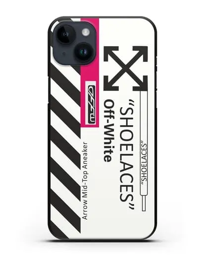Чехол с дизайном Off White Style Shoelaces белый силиконовый для iPhone 14 Plus